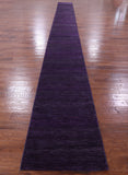 Purple Savannah Grass Hand Knotted Wool & Silk Runner Rug - 2' 7" X 27' 9" - Golden Nile