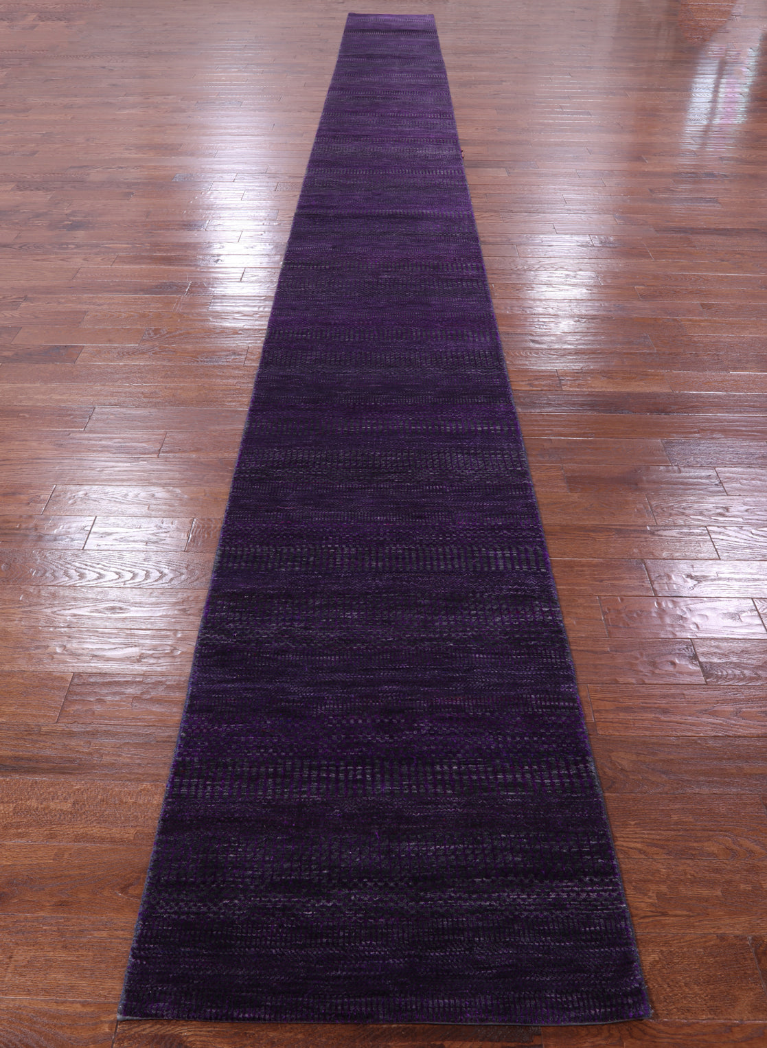 Purple Savannah Grass Hand Knotted Wool & Silk Runner Rug - 2' 7" X 27' 9" - Golden Nile