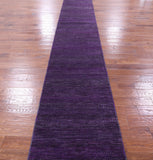 Purple Savannah Grass Hand Knotted Wool & Silk Runner Rug - 2' 7" X 27' 9" - Golden Nile