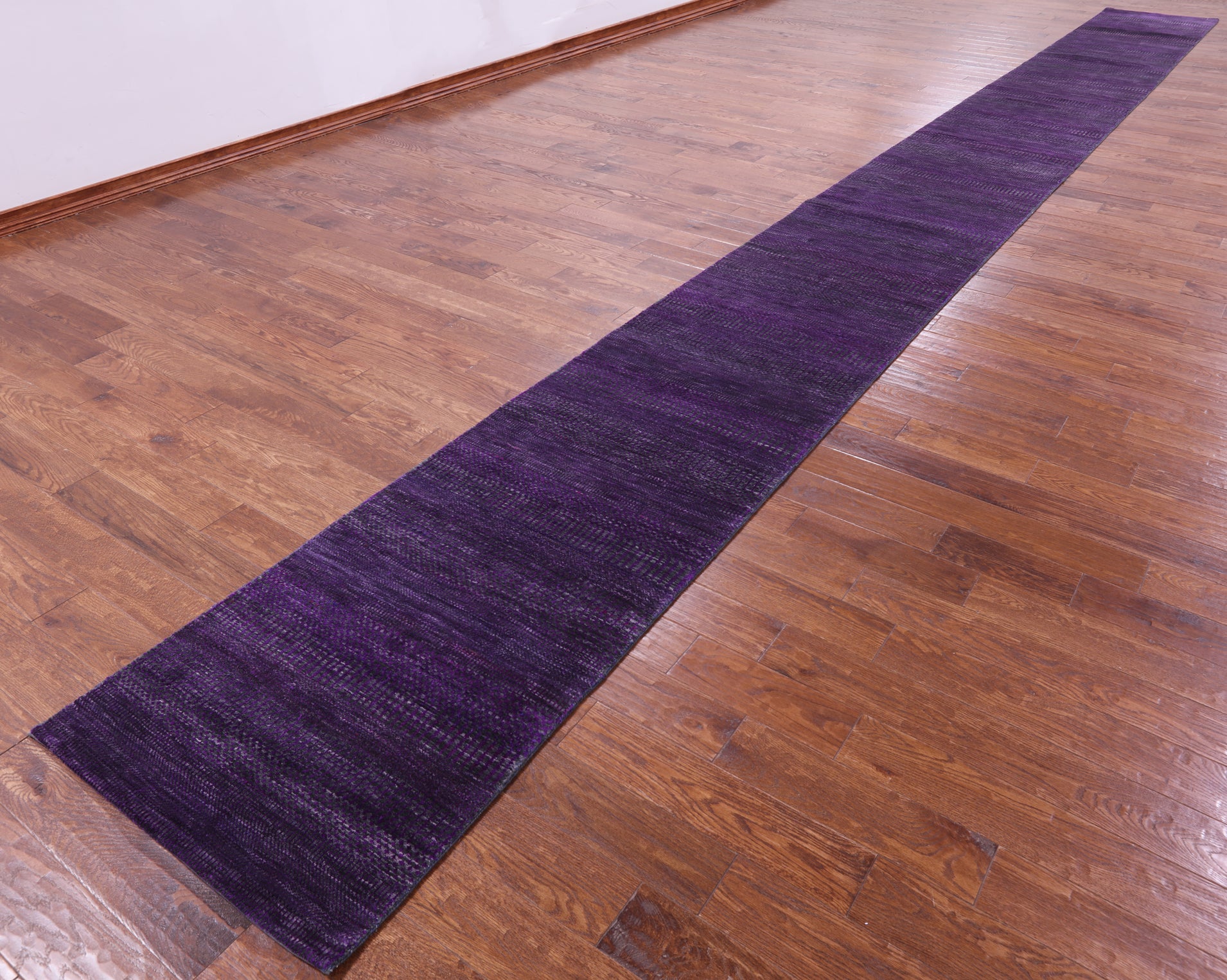 Purple Savannah Grass Hand Knotted Wool & Silk Runner Rug - 2' 7" X 27' 9" - Golden Nile