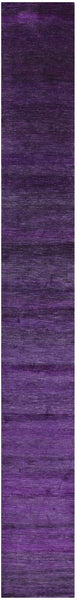 Purple Savannah Grass Hand Knotted Wool & Silk Runner Rug - 2' 5" X 19' 11" - Golden Nile