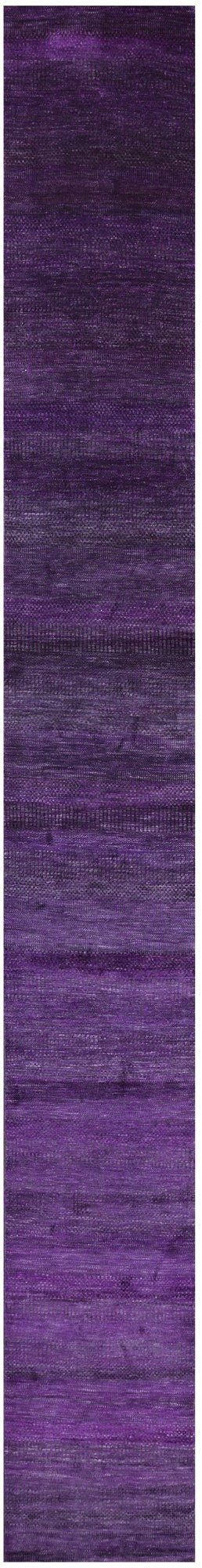 Purple Savannah Grass Hand Knotted Wool & Silk Runner Rug - 2' 5" X 19' 11" - Golden Nile