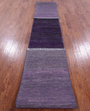 Purple Savannah Grass Hand Knotted Wool & Silk Runner Rug - 2' 5" X 19' 11" - Golden Nile