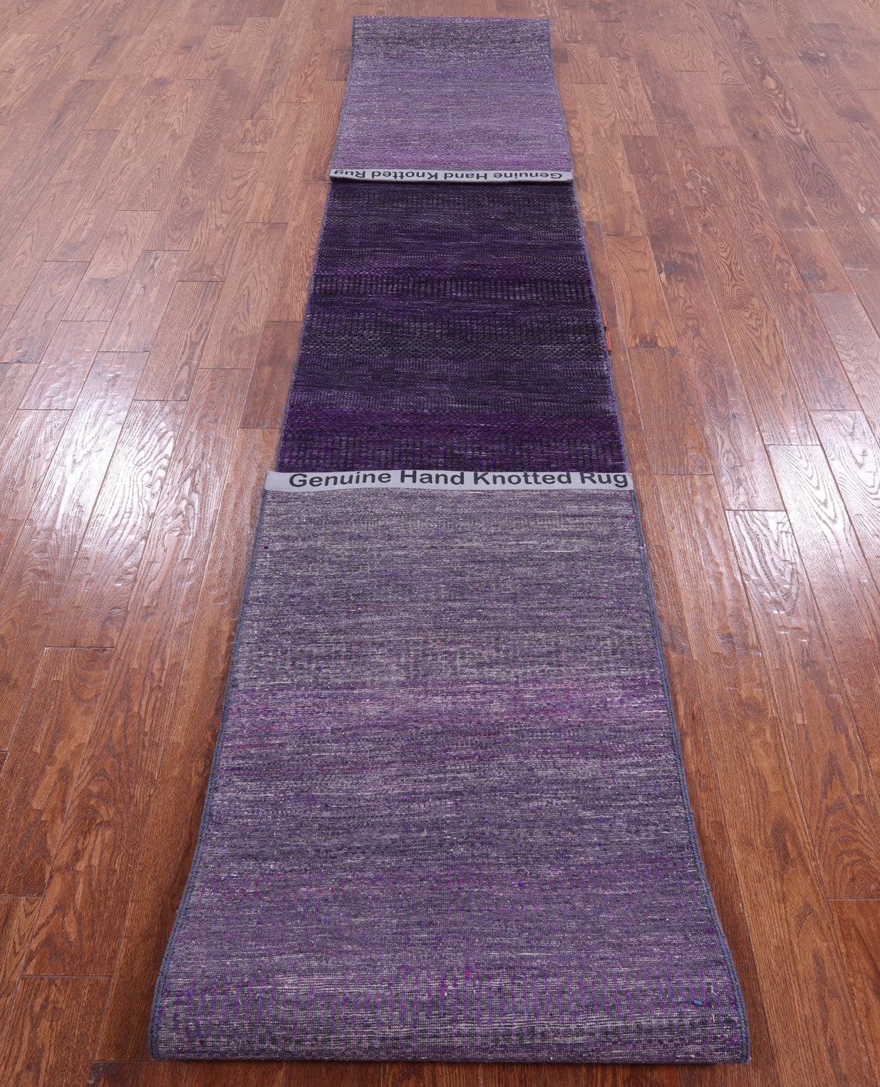 Purple Savannah Grass Hand Knotted Wool & Silk Runner Rug - 2' 5" X 19' 11" - Golden Nile