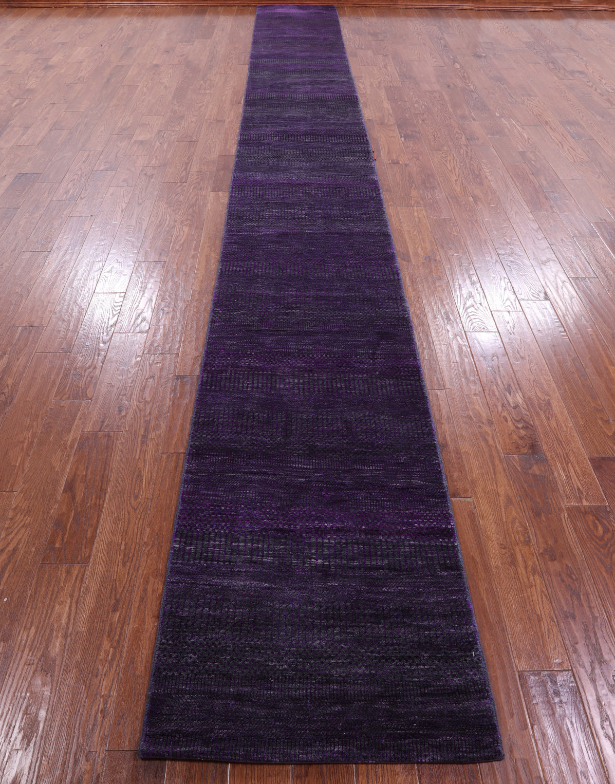 Purple Savannah Grass Hand Knotted Wool & Silk Runner Rug - 2' 5" X 19' 11" - Golden Nile