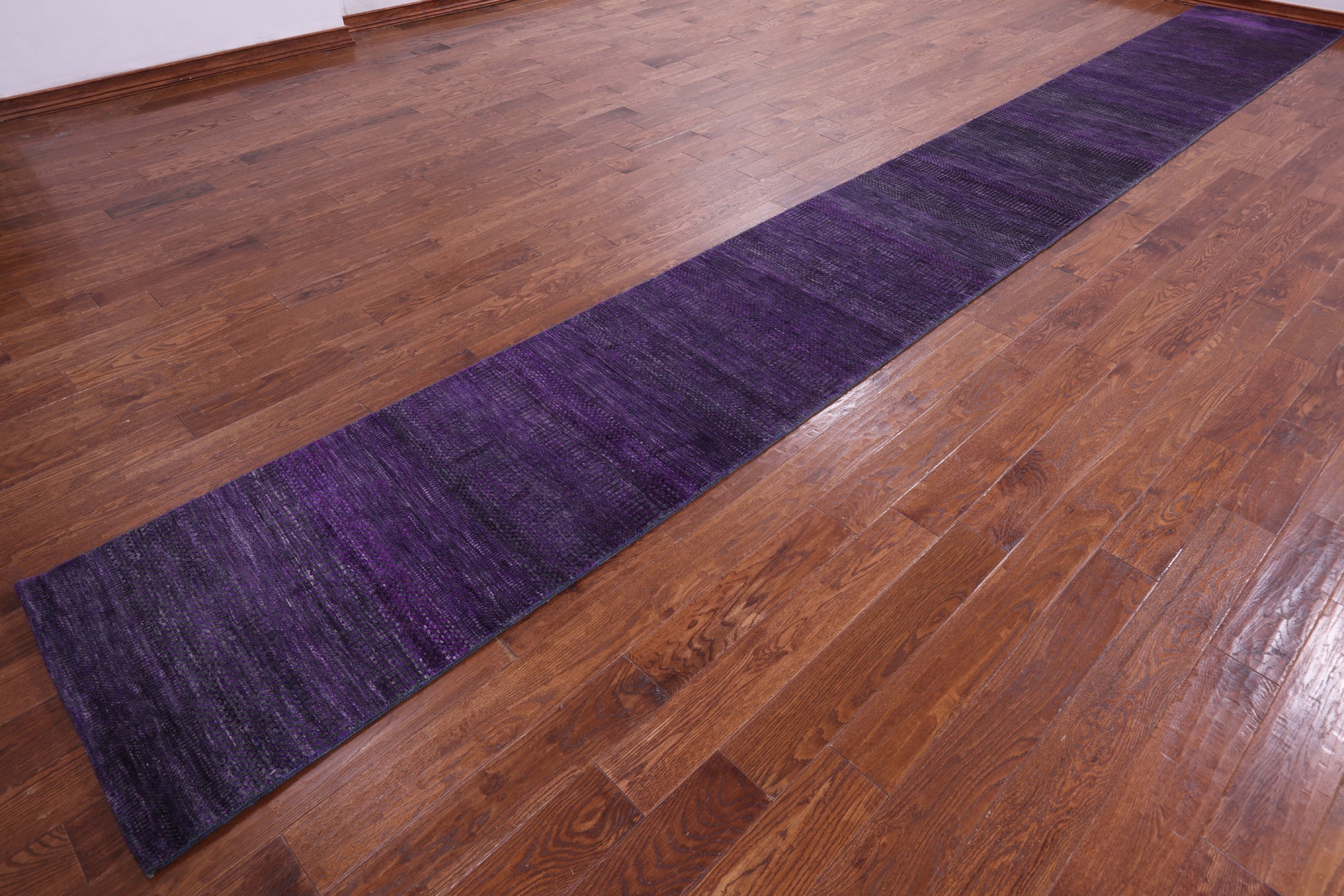 Purple Savannah Grass Hand Knotted Wool & Silk Runner Rug - 2' 5" X 19' 11" - Golden Nile