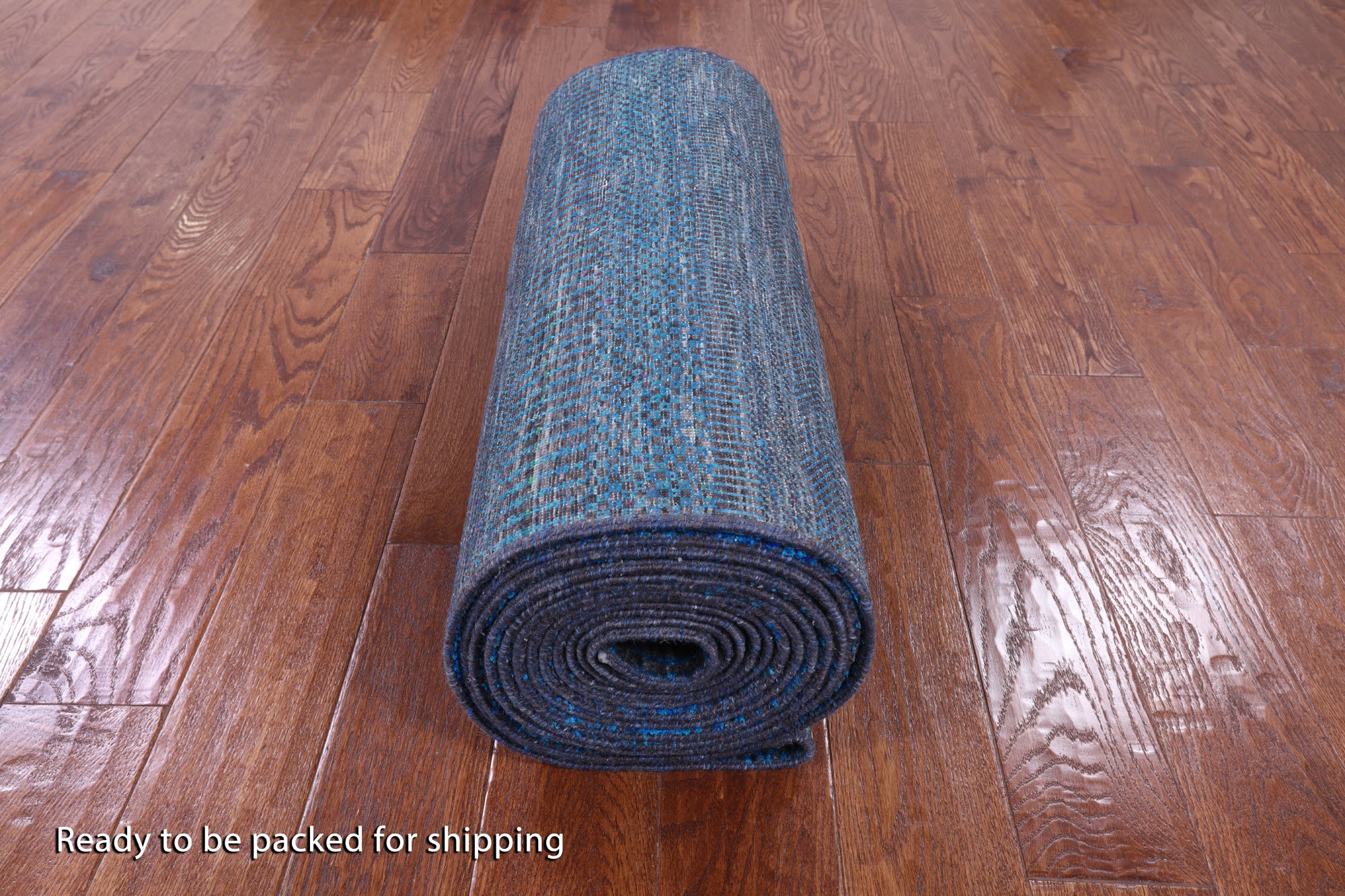 Blue Savannah Grass Hand Knotted Wool & Silk Runner Rug - 2' 7" X 21' 11" - Golden Nile