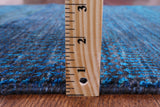 Blue Savannah Grass Hand Knotted Wool & Silk Runner Rug - 2' 7" X 21' 11" - Golden Nile