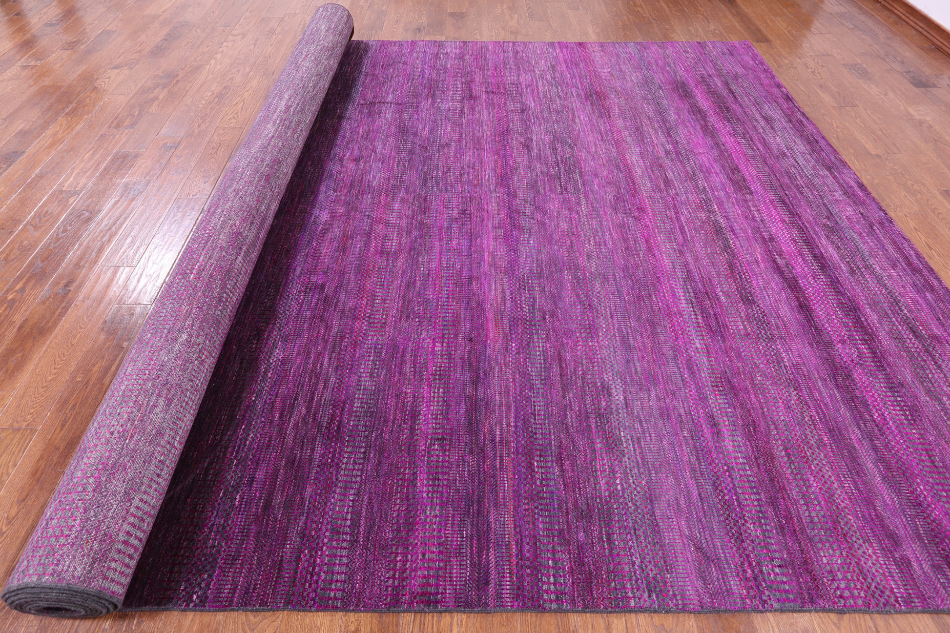 Purple Savannah Grass Hand Knotted Wool & Silk Rug - 9' 11" X 19' 7" - Golden Nile