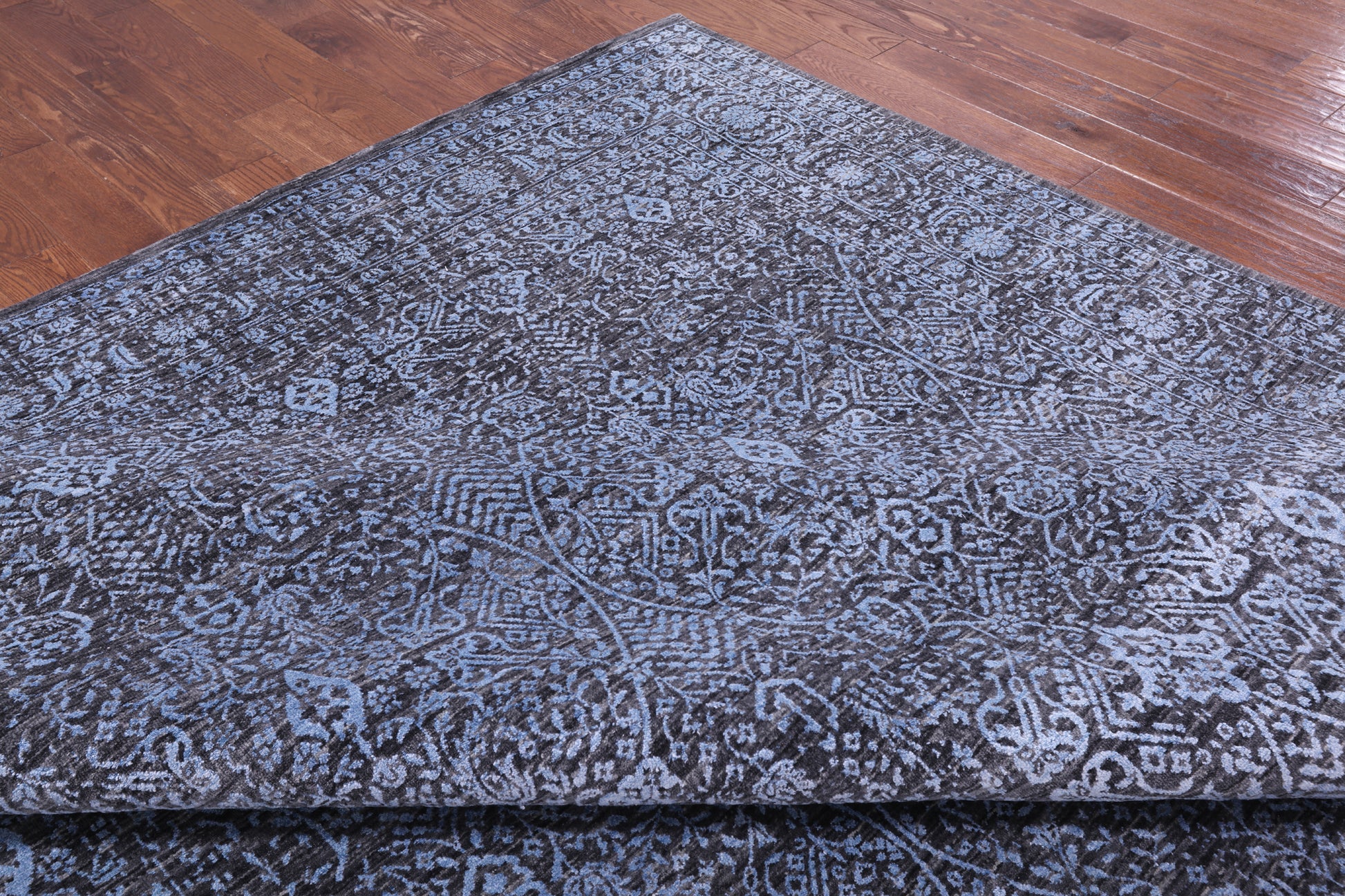 Grey Persian Hand Knotted Wool & Silk Rug - 10' 2" X 14' 3" - Golden Nile