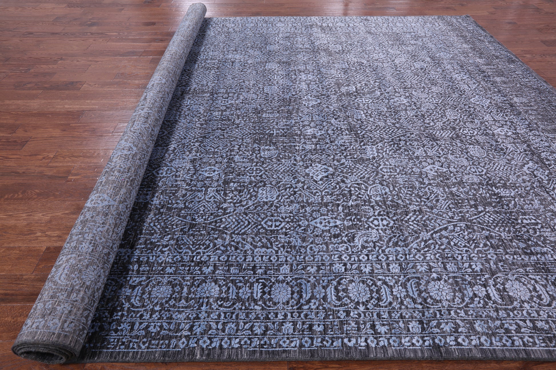 Grey Persian Hand Knotted Wool & Silk Rug - 10' 2" X 14' 3" - Golden Nile