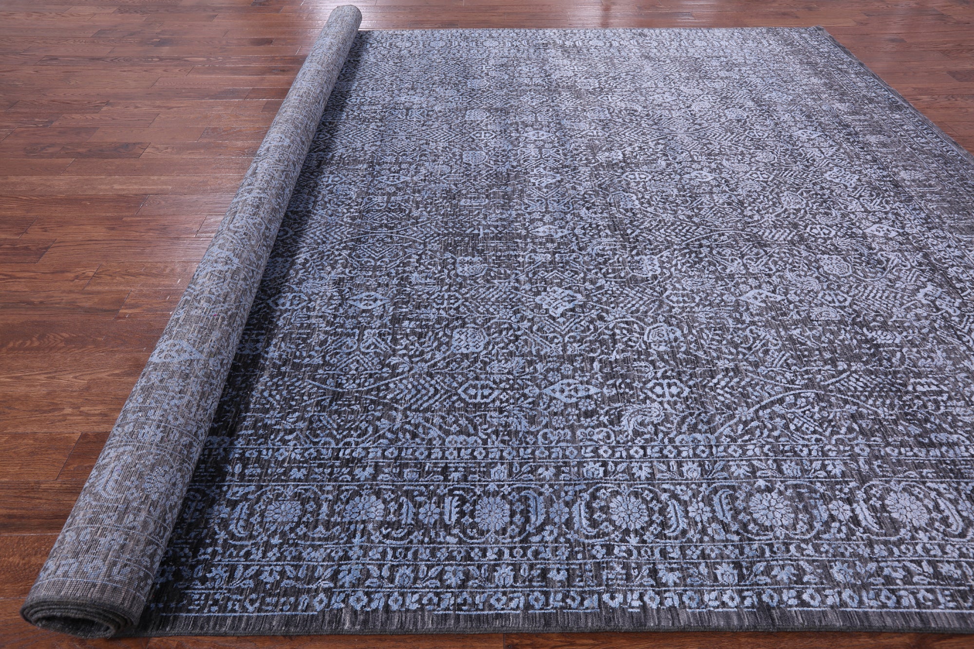 Grey Persian Hand Knotted Wool & Silk Rug - 10' 2" X 14' 3" - Golden Nile