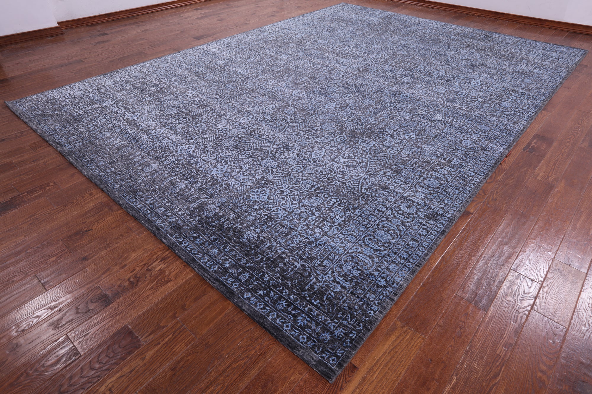 Grey Persian Hand Knotted Wool & Silk Rug - 10' 2" X 14' 3" - Golden Nile
