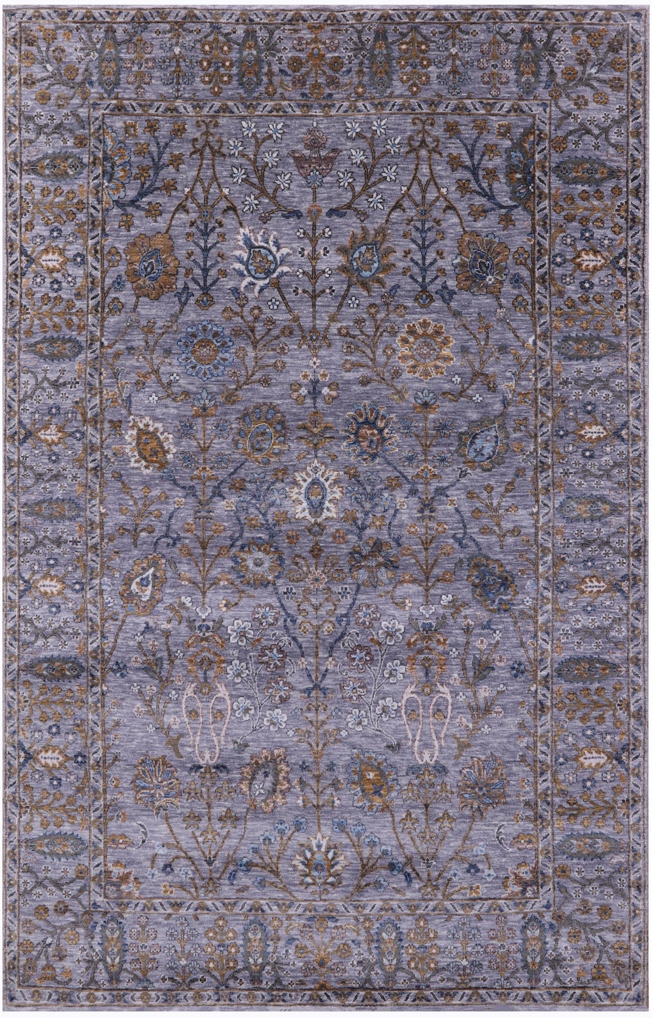 Grey Persian Tabriz Hand Knotted Wool Rug - 6' 1" X 9' 3" - Golden Nile
