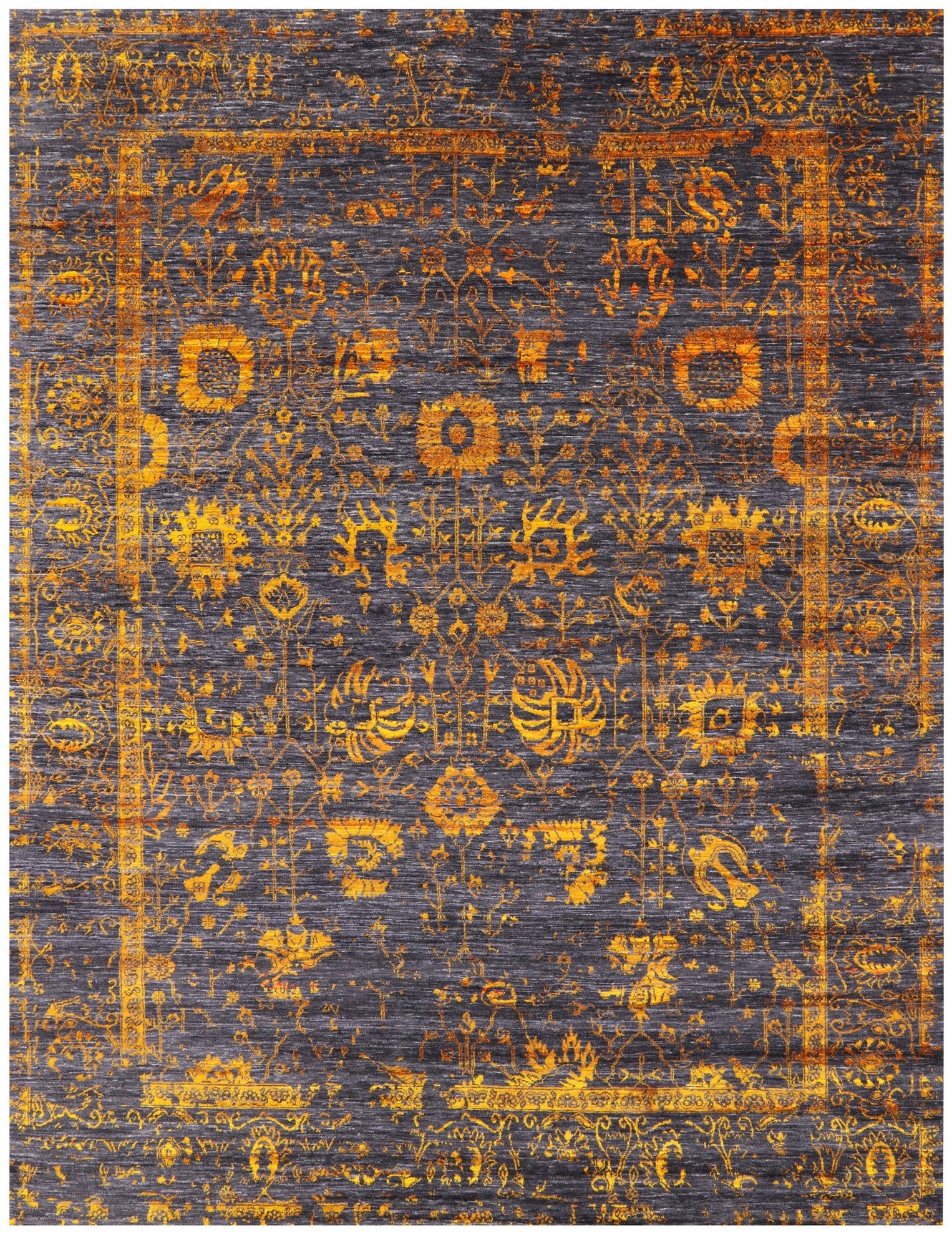 Grey Persian Hand Knotted Wool & Silk Rug - 7' 11" X 10' 3" - Golden Nile