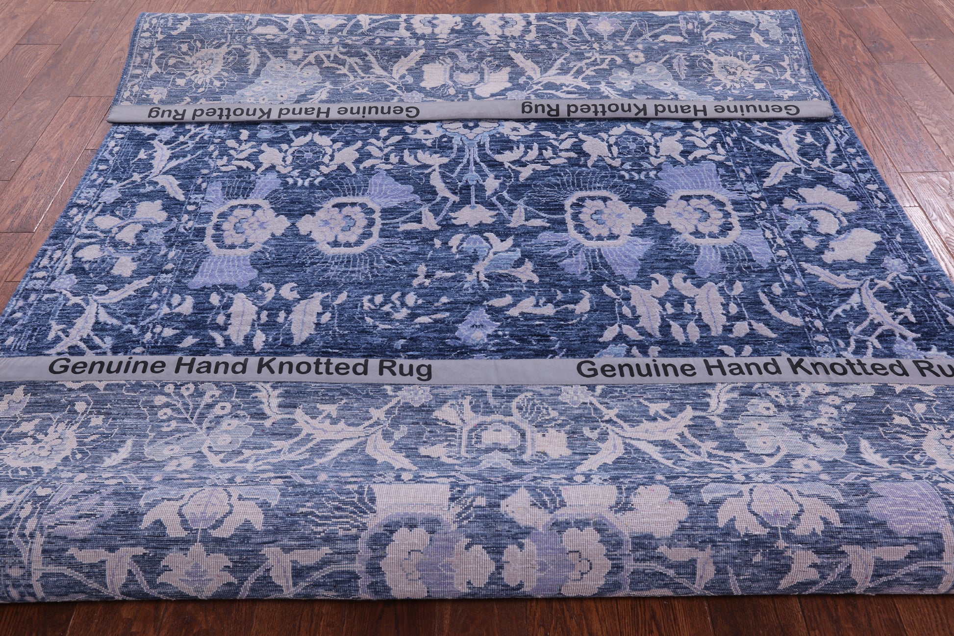 Blue Contemporary Hand Knotted Wool & Silk Rug - 6' 0" X 8' 11" - Golden Nile