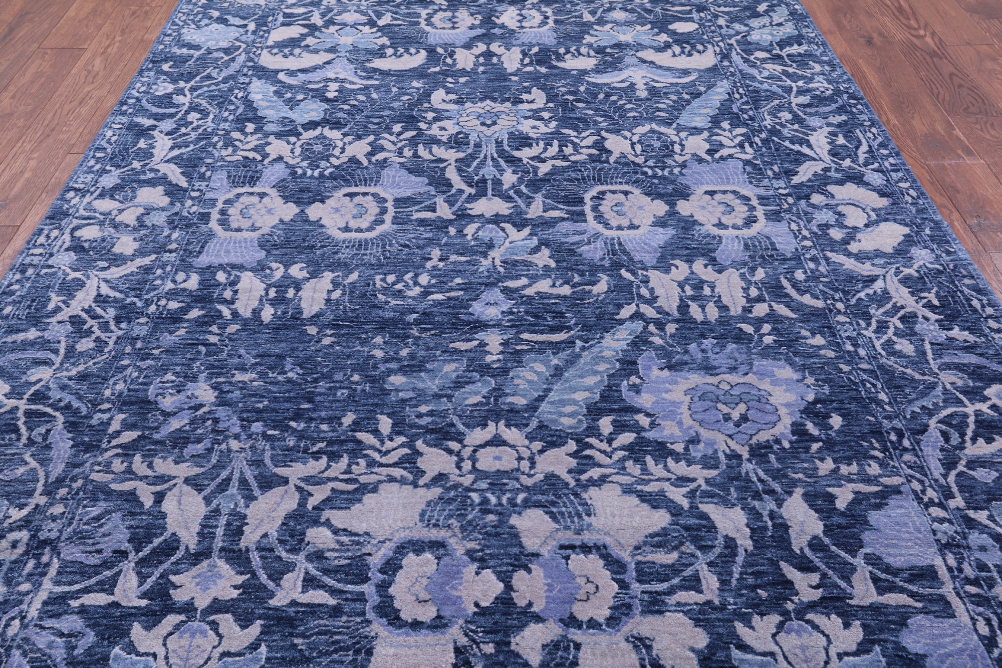 Blue Contemporary Hand Knotted Wool & Silk Rug - 6' 0" X 8' 11" - Golden Nile