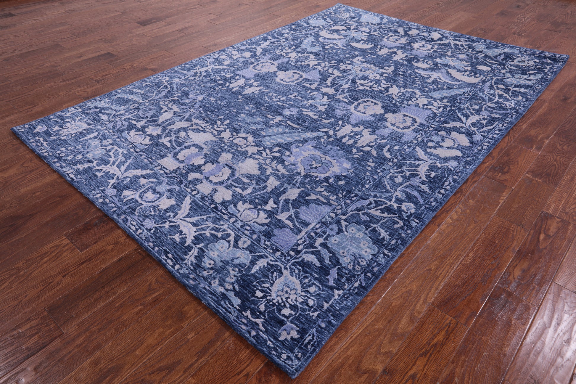 Blue Contemporary Hand Knotted Wool & Silk Rug - 6' 0" X 8' 11" - Golden Nile