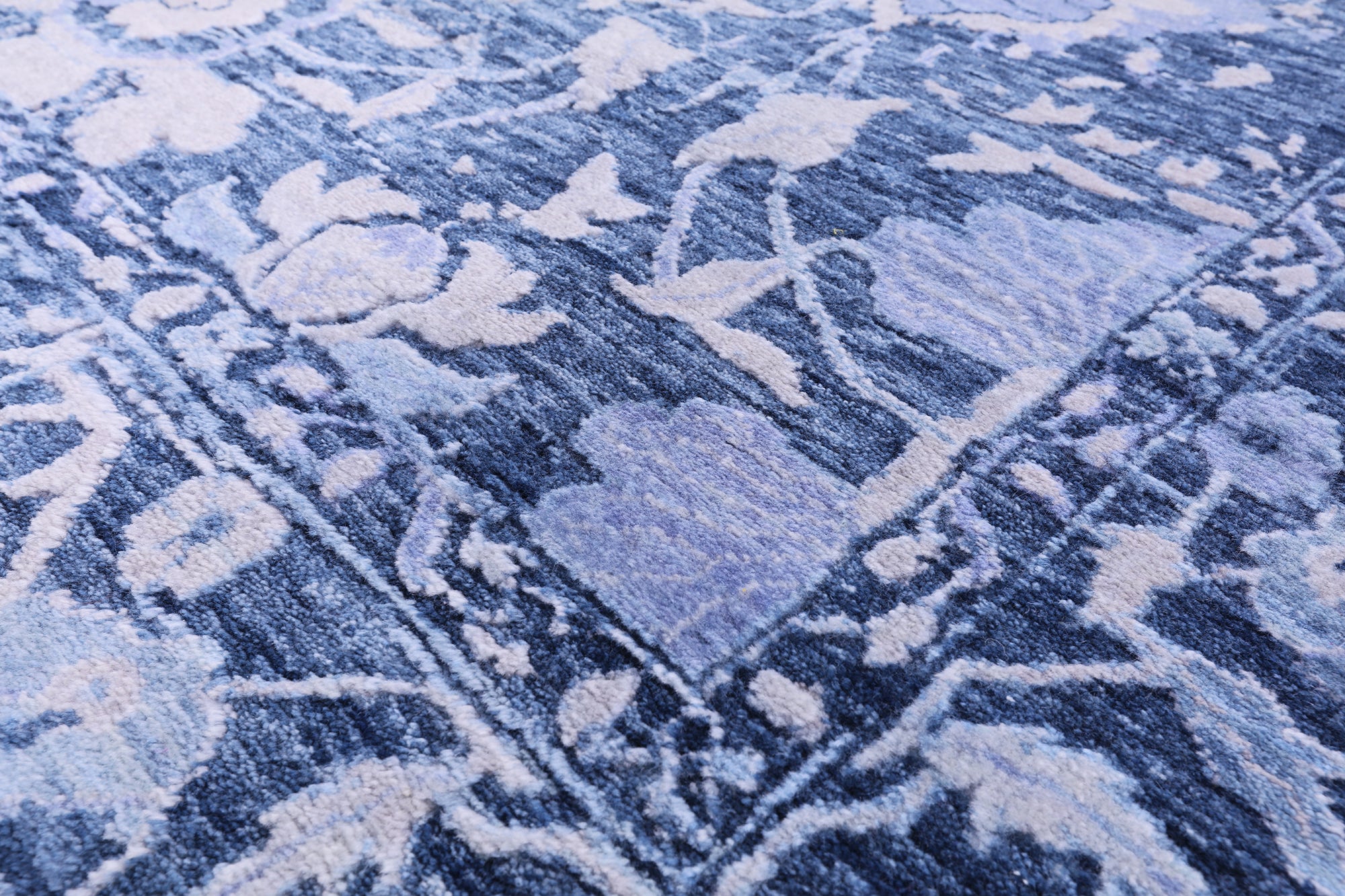 Blue Contemporary Hand Knotted Wool & Silk Rug - 6' 0" X 8' 11" - Golden Nile