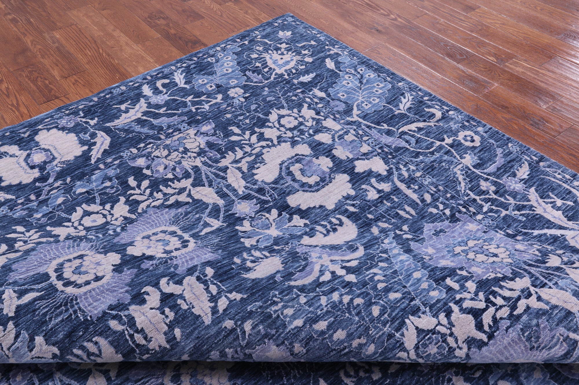 Blue Contemporary Hand Knotted Wool Rug - 8' 11" X 12' 1" - Golden Nile