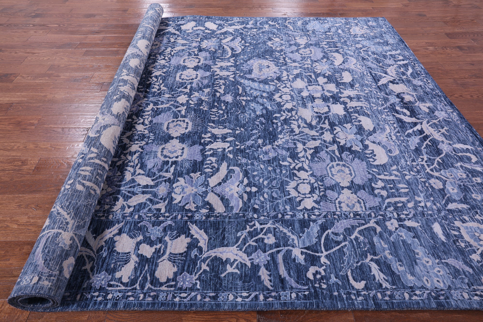 Blue Contemporary Hand Knotted Wool Rug - 8' 11" X 12' 1" - Golden Nile
