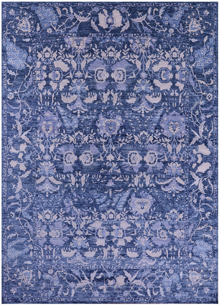 Blue Contemporary Hand Knotted Wool Rug - 8' 11" X 12' 1" - Golden Nile