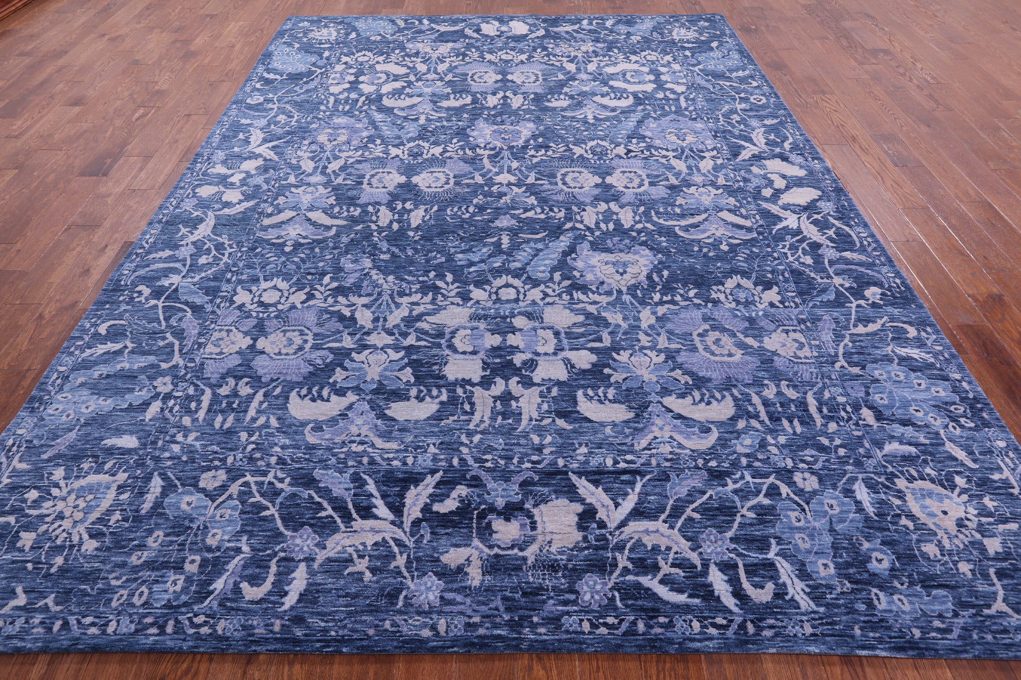 Blue Contemporary Hand Knotted Wool Rug - 8' 11" X 12' 1" - Golden Nile