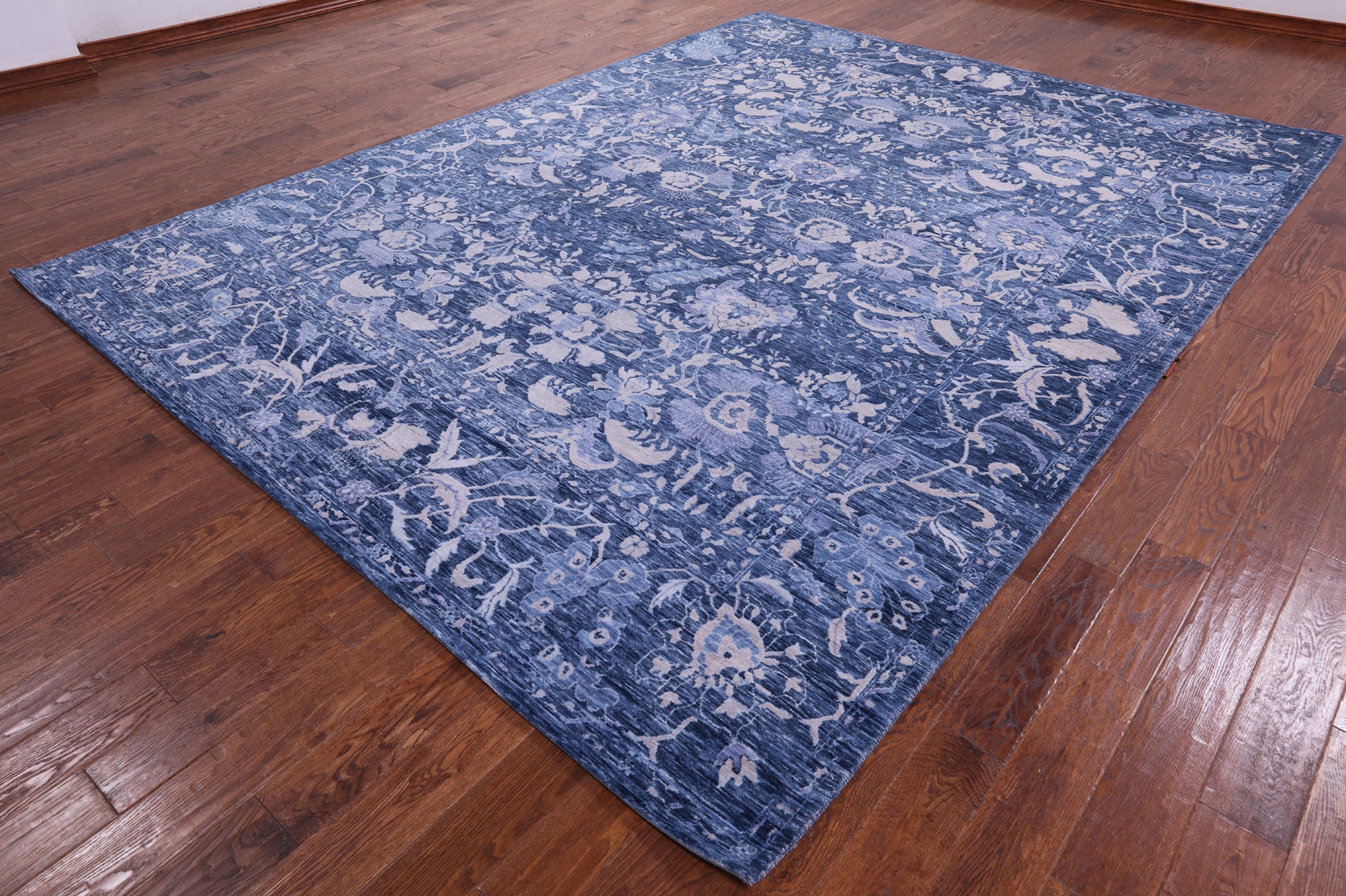 Blue Contemporary Hand Knotted Wool Rug - 8' 11" X 12' 1" - Golden Nile