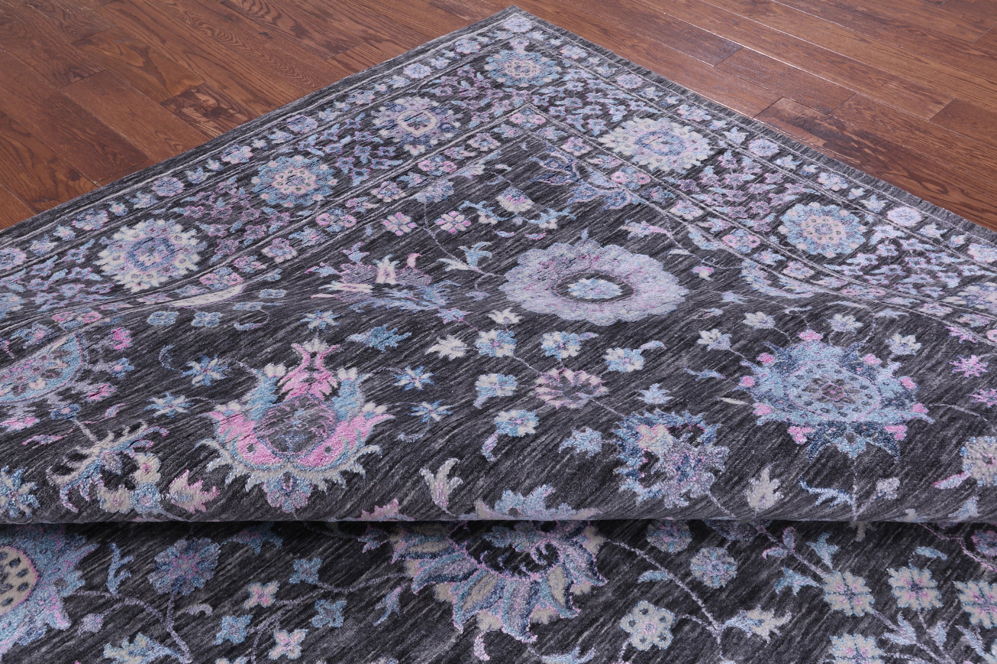Grey Persian Hand Knotted Wool & Silk Rug - 9' 11" X 14' 0" - Golden Nile