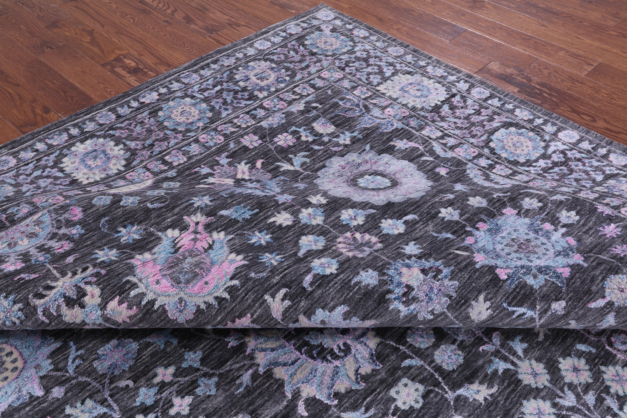 Grey Persian Hand Knotted Wool & Silk Rug - 9' 11" X 14' 0" - Golden Nile