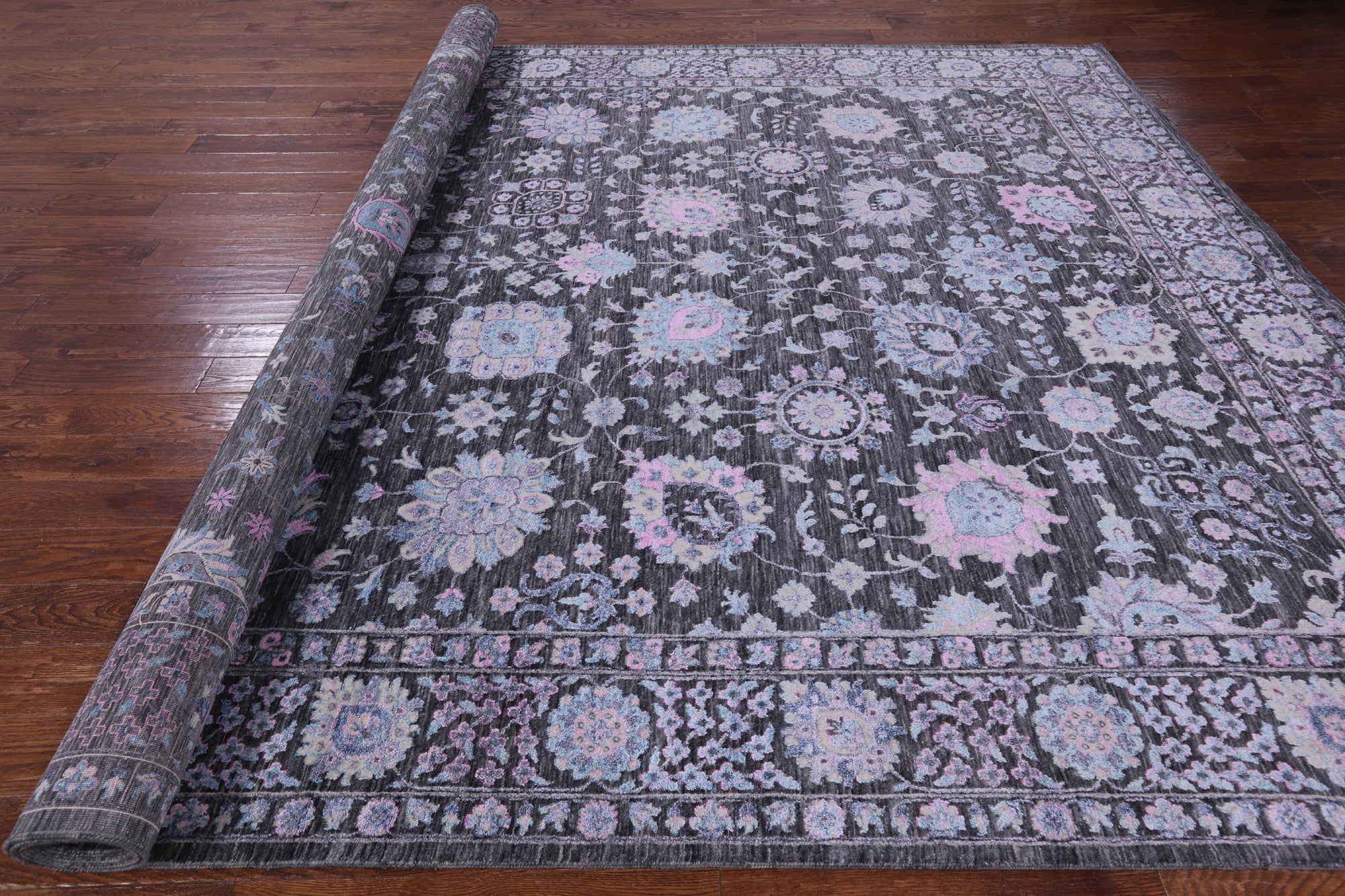 Grey Persian Hand Knotted Wool & Silk Rug - 9' 11" X 14' 0" - Golden Nile