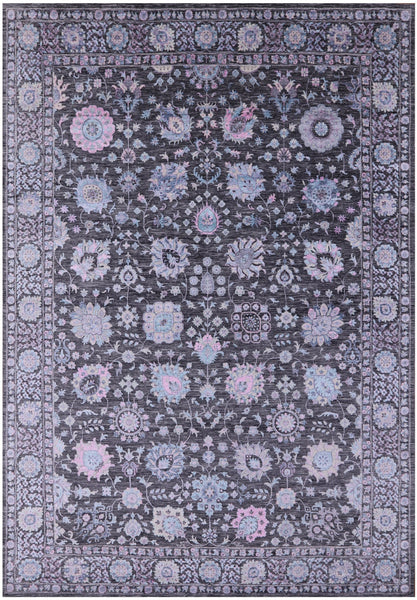 Grey Persian Hand Knotted Wool & Silk Rug - 9' 11" X 14' 0" - Golden Nile