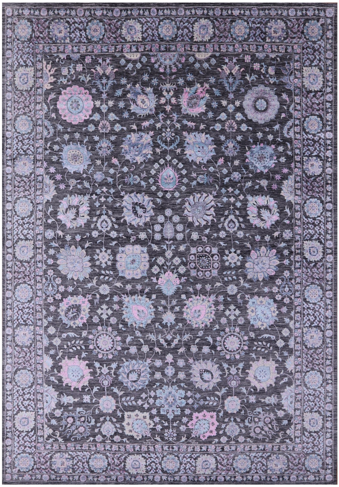 Grey Persian Hand Knotted Wool & Silk Rug - 9' 11" X 14' 0" - Golden Nile