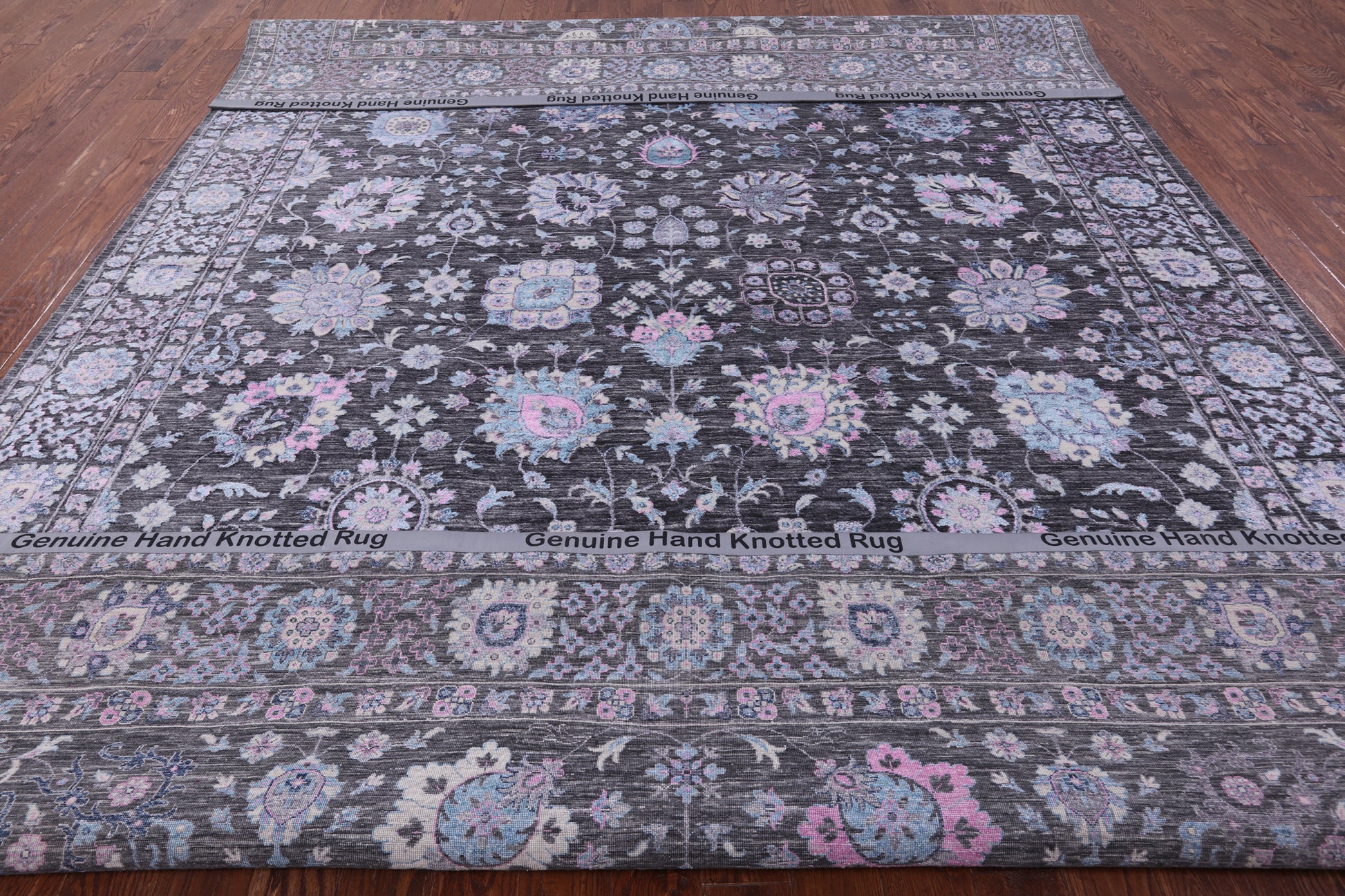 Grey Persian Hand Knotted Wool & Silk Rug - 9' 11" X 14' 0" - Golden Nile