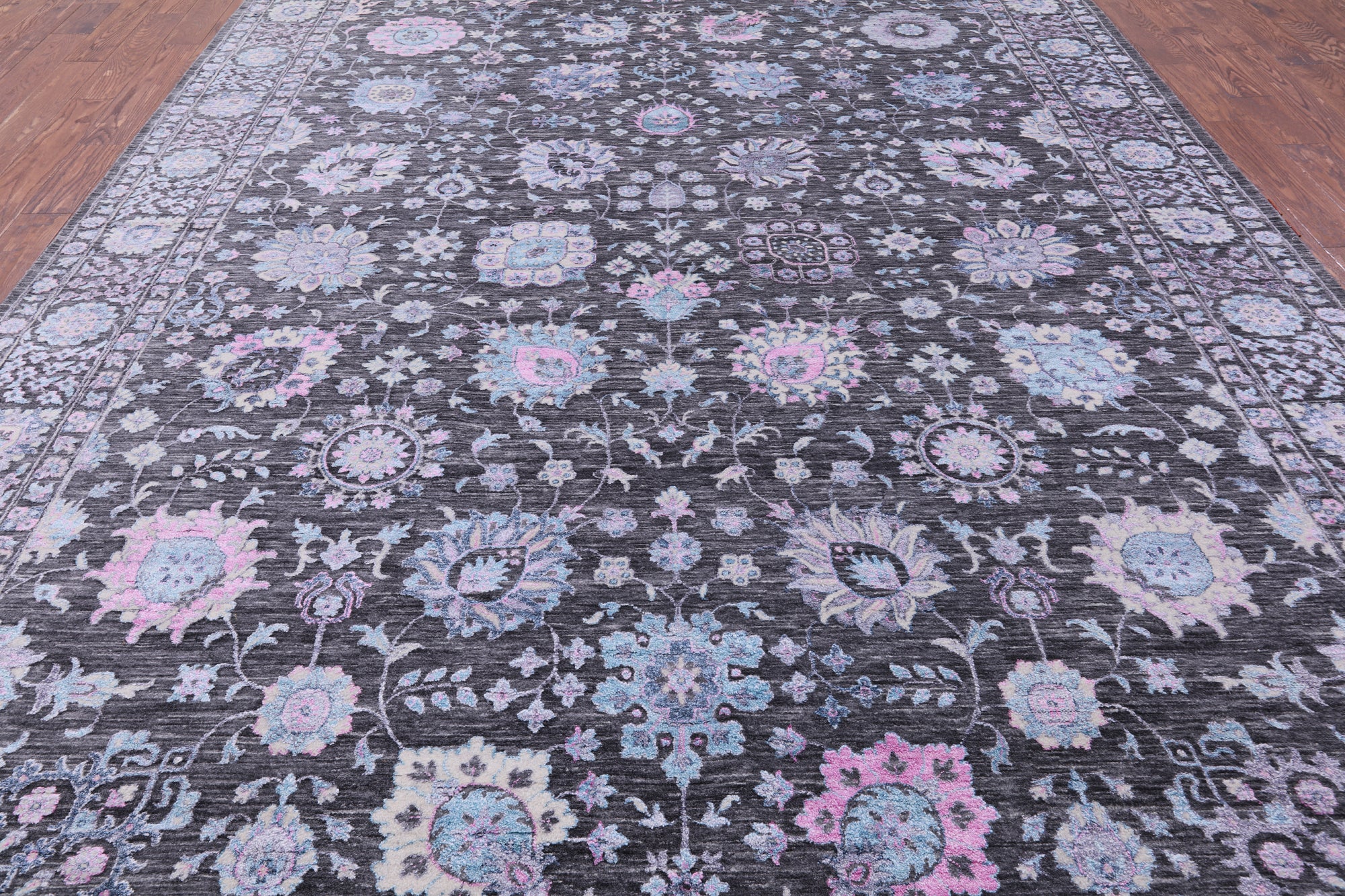 Grey Persian Hand Knotted Wool & Silk Rug - 9' 11" X 14' 0" - Golden Nile