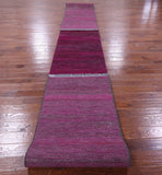 Pink Savannah Grass Handmade Wool & Silk Runner Rug - 2' 7" X 27' 8" - Golden Nile