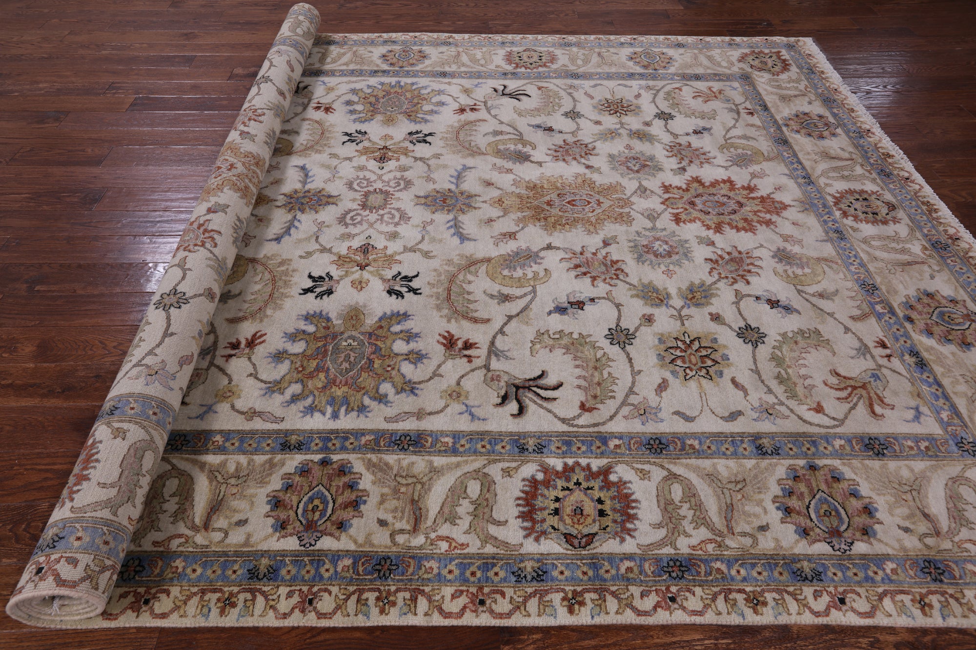 Ivory Persian Tabriz Hand Knotted Wool Rug - 8' 8" X 12' 3" - Golden Nile