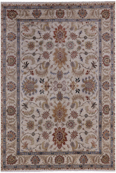 Ivory Persian Tabriz Hand Knotted Wool Rug - 8' 8" X 12' 3" - Golden Nile