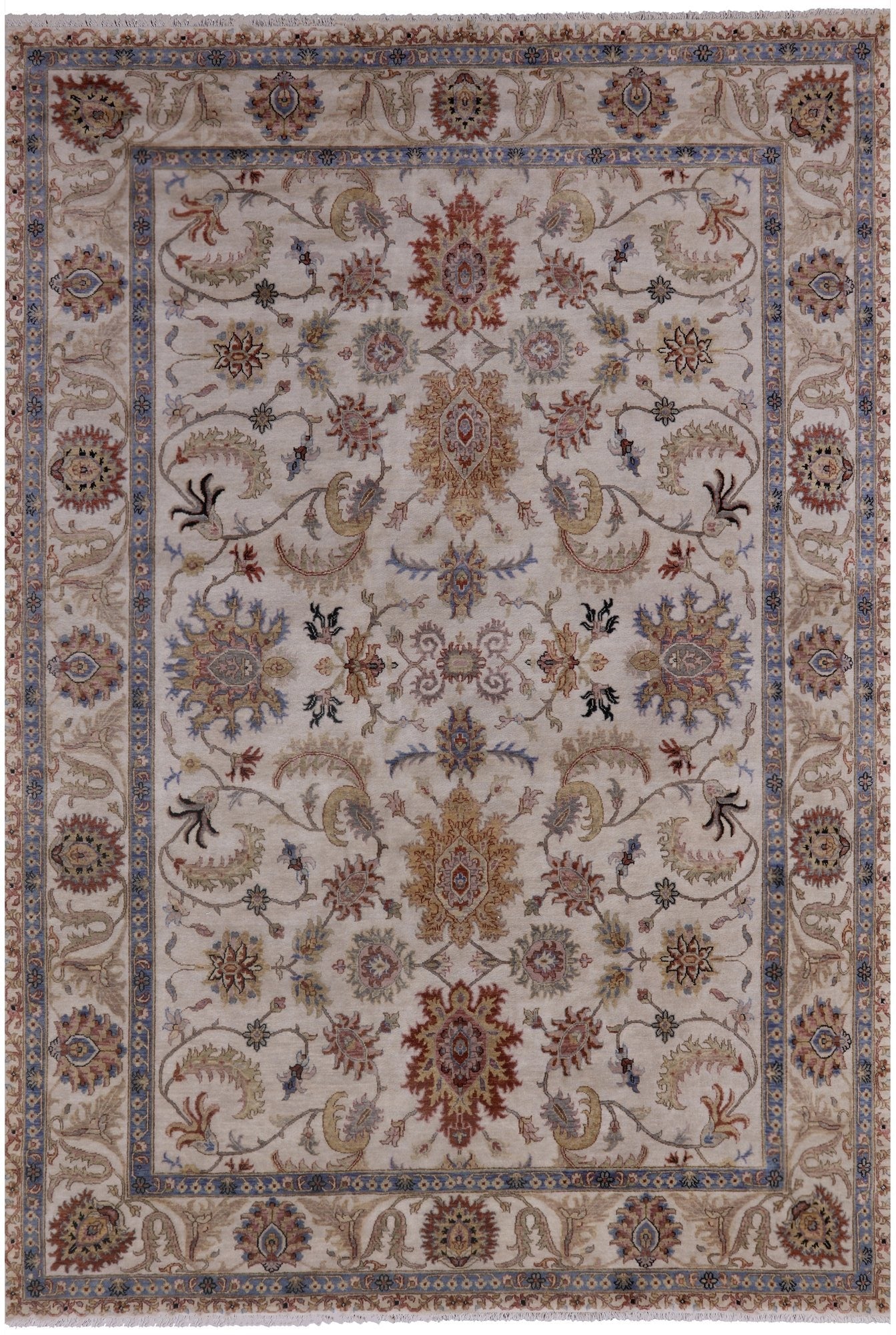 Ivory Persian Tabriz Hand Knotted Wool Rug - 8' 8" X 12' 3" - Golden Nile