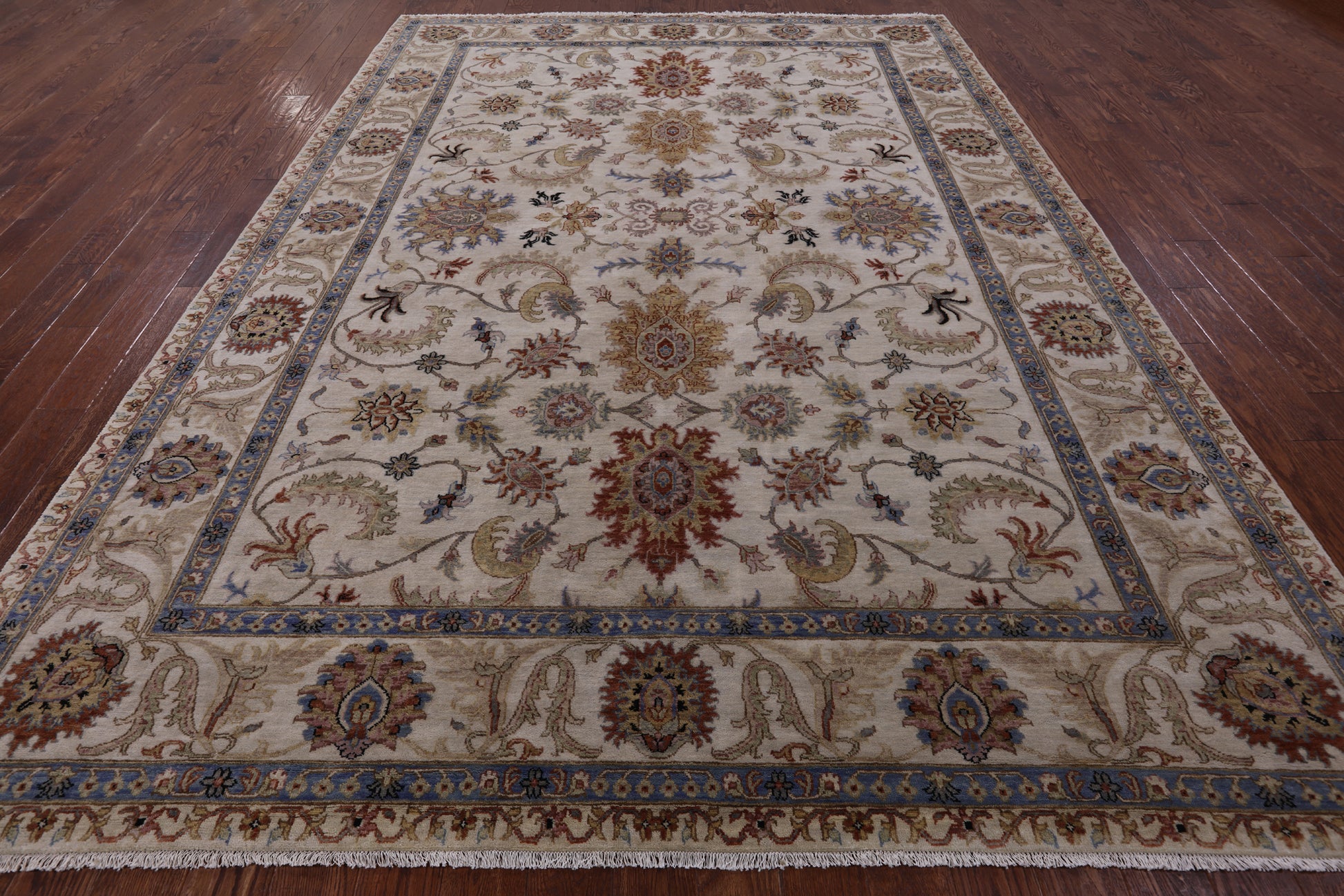 Ivory Persian Tabriz Hand Knotted Wool Rug - 8' 8" X 12' 3" - Golden Nile