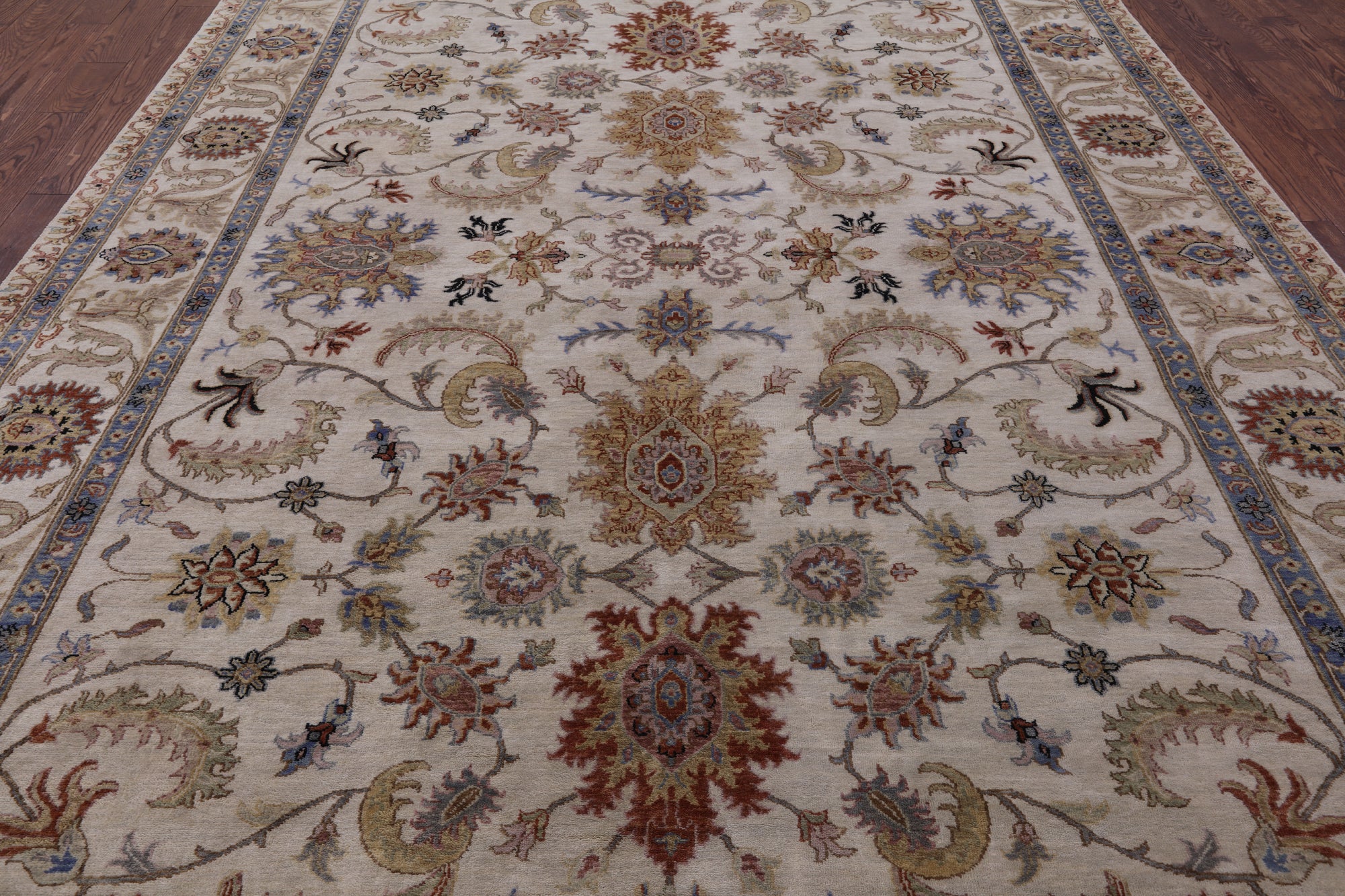 Ivory Persian Tabriz Hand Knotted Wool Rug - 8' 8" X 12' 3" - Golden Nile