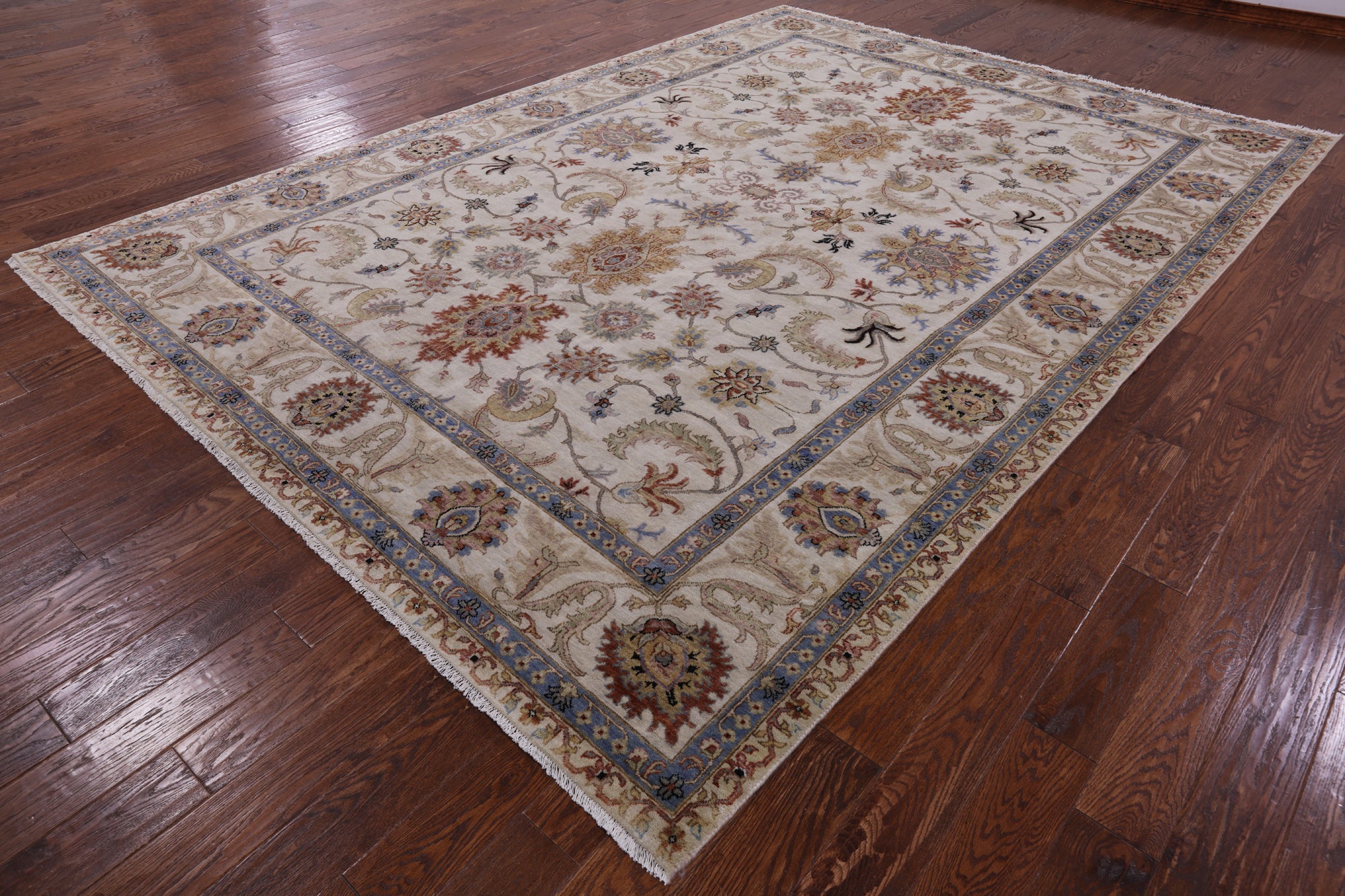 Ivory Persian Tabriz Hand Knotted Wool Rug - 8' 8" X 12' 3" - Golden Nile