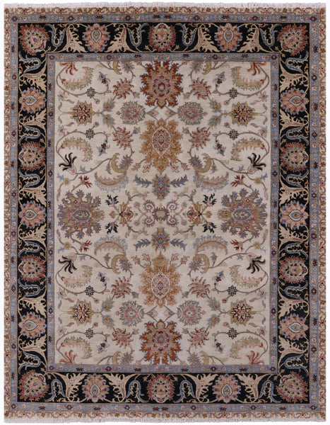 Ivory Persian Tabriz Handmade Wool Rug - 7' 11" X 9' 10" - Golden Nile