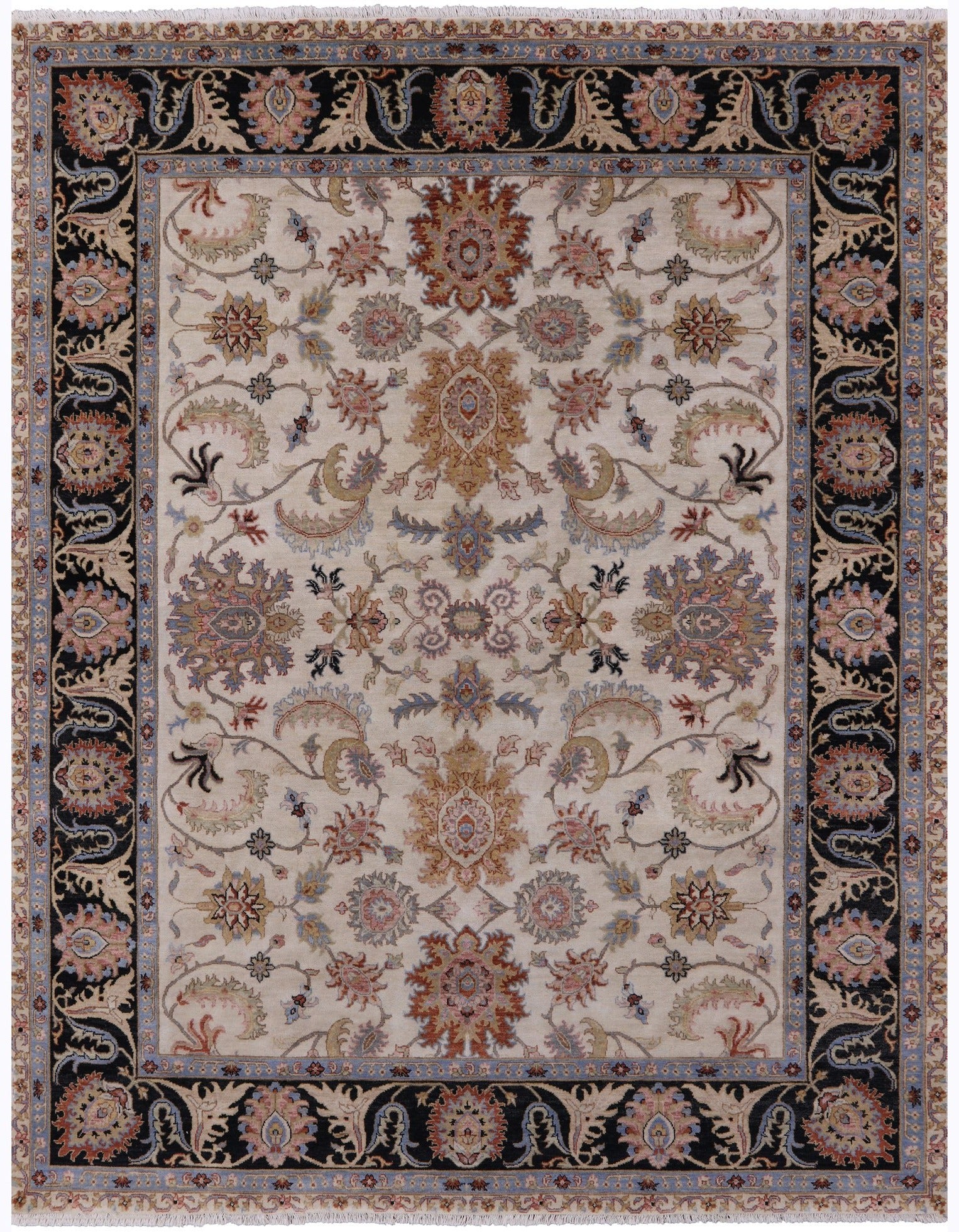 Ivory Persian Tabriz Handmade Wool Rug - 7' 11" X 9' 10" - Golden Nile