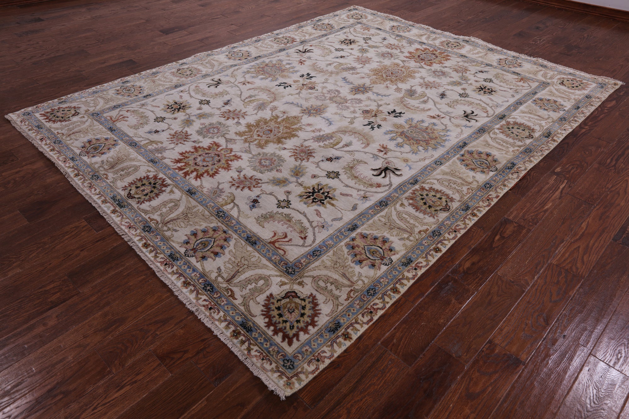 Ivory Persian Tabriz Hand Knotted Wool Rug - 7' 8" X 9' 11" - Golden Nile