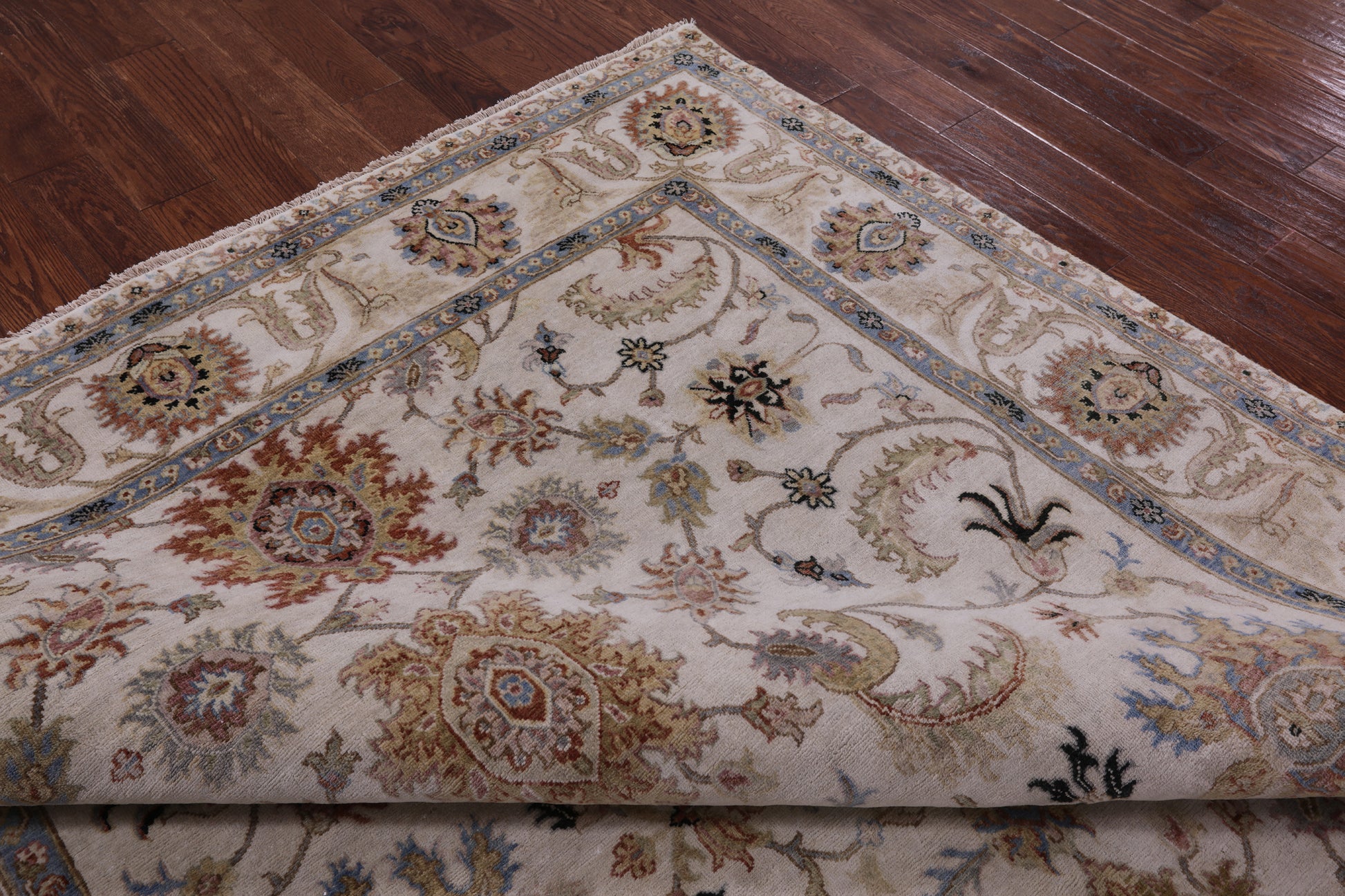Ivory Persian Tabriz Hand Knotted Wool Rug - 7' 8" X 9' 11" - Golden Nile