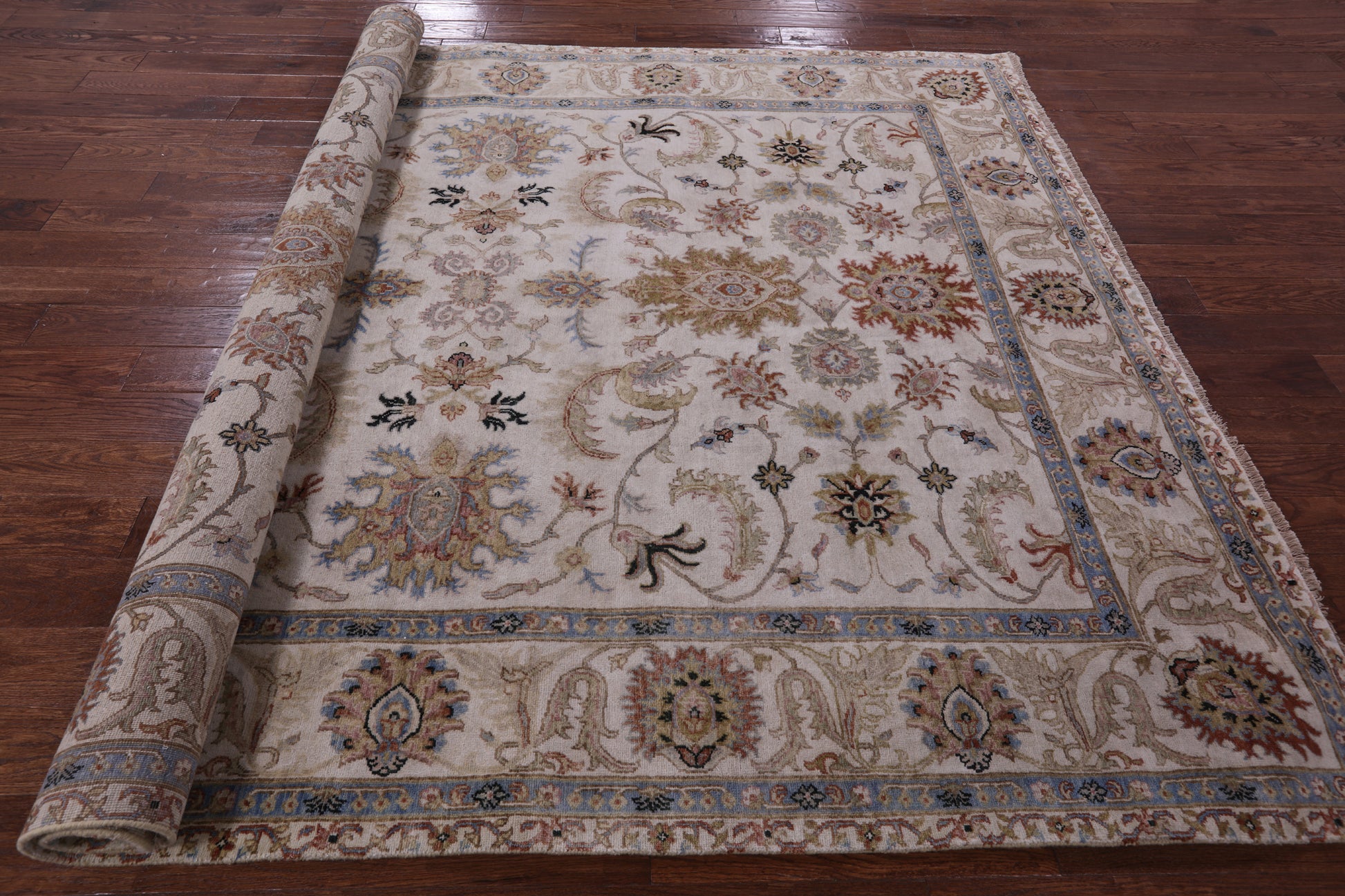 Ivory Persian Tabriz Hand Knotted Wool Rug - 7' 8" X 9' 11" - Golden Nile