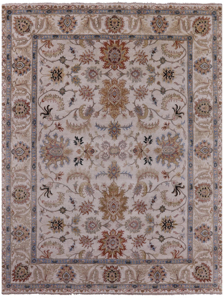 Ivory Persian Tabriz Hand Knotted Wool Rug - 7' 8" X 9' 11" - Golden Nile