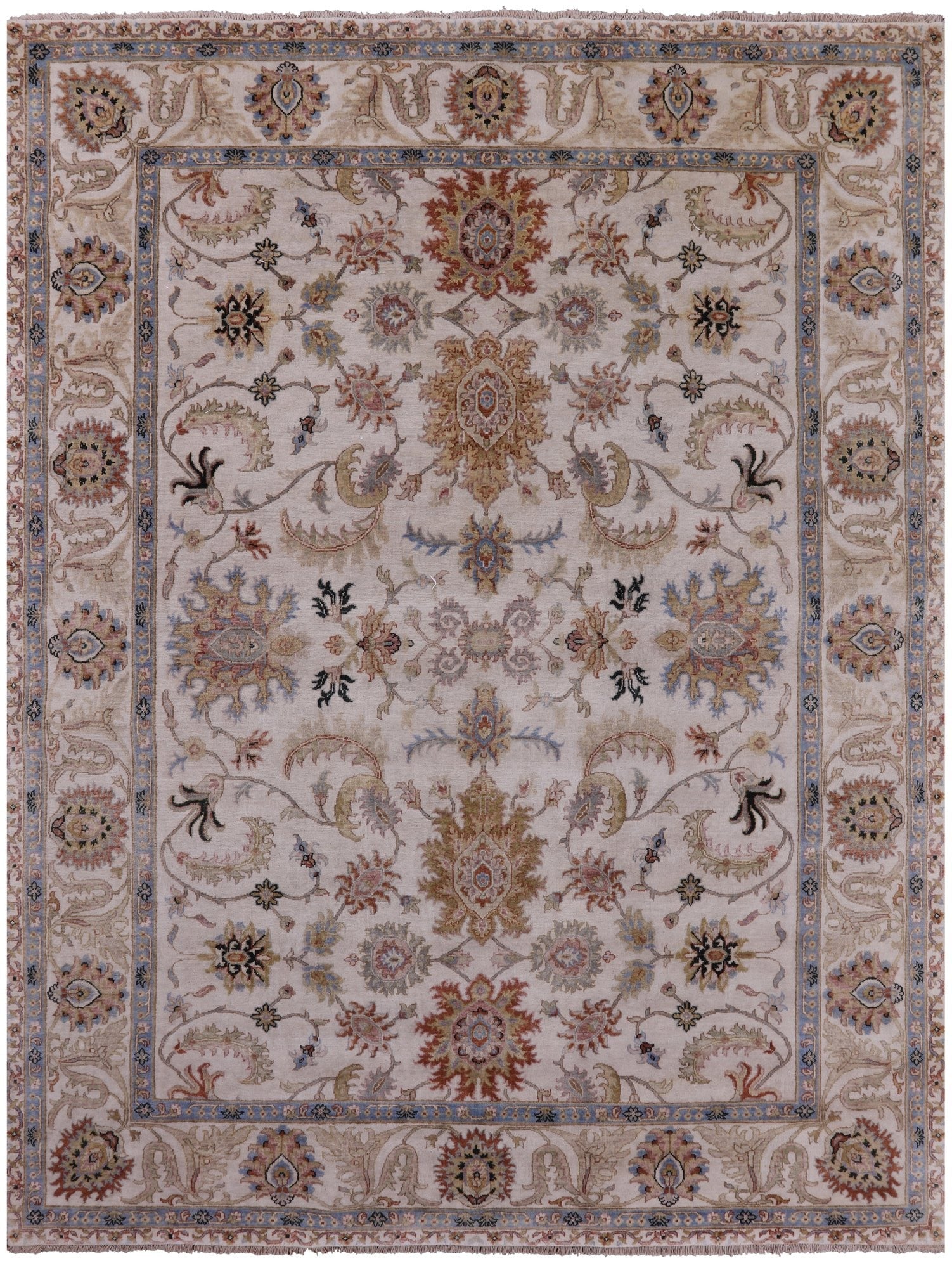 Ivory Persian Tabriz Hand Knotted Wool Rug - 7' 8" X 9' 11" - Golden Nile