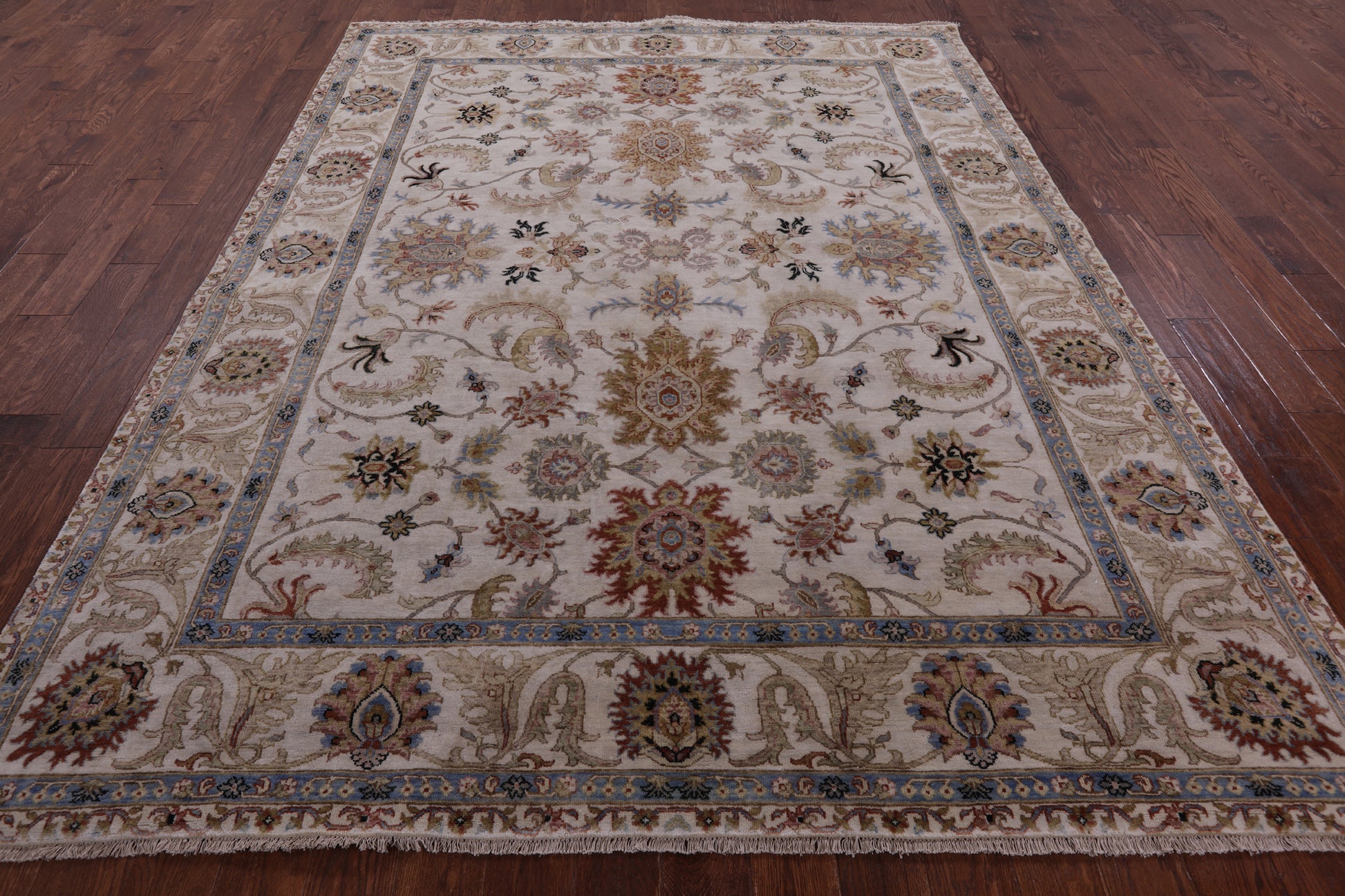 Ivory Persian Tabriz Hand Knotted Wool Rug - 7' 8" X 9' 11" - Golden Nile